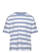 Striped Cotton T-Shirt Tops T-shirts Short-sleeved Blue Mango