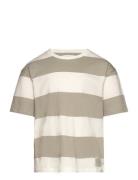 Printed Striped T-Shirt Tops T-shirts Short-sleeved Beige Mango