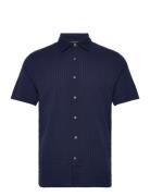 Ss Seersucker Check Shirt Tops Shirts Short-sleeved Navy French Connec...