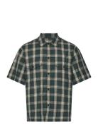 Perola Cotton Check Mateo Shirt Ss Tops Shirts Short-sleeved Green Mad...