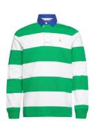 Classic Fit Striped Jersey Rugby Shirt Tops Polos Long-sleeved Green P...