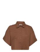 Wellie Linen Shirt Tops Shirts Short-sleeved Brown Gina Tricot