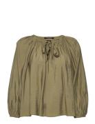 Voluminous Blouse With Ties At Front Tops Blouses Long-sleeved Khaki G...