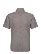 Hudson Aop Stretch Shirt S/S Tops Shirts Short-sleeved Brown Clean Cut...