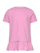 Volant Rib T-Shirt Tops T-shirts Short-sleeved Pink Tom Tailor