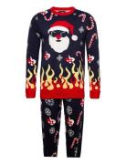Dpxmas Burning Santa Knitted Multip Tops Knitwear Round Necks Navy Den...
