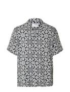 Selected Homme Slhrelaxvero Shirt Ss Aop B Blå