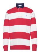 Classic Fit Striped Jersey Rugby Shirt Tops Polos Long-sleeved Red Pol...