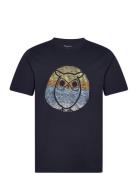 Knowledge Cotton Apparel Regular Circled Owl Printed T-Shirt Marinblå