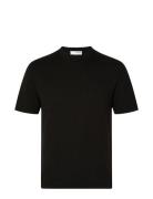 Slhberg Linen Ss Knit Tee Noos Tops T-shirts Short-sleeved Black Selec...
