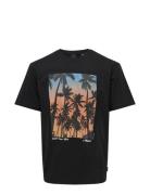 Onskolton Reg Beach Photoprint Ss Tee Tops T-shirts Short-sleeved Blac...
