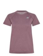 Knit Slim T-Shirt Sport T-shirts & Tops Short-sleeved Burgundy New Bal...