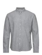 Striped Cotton/Linen Shirt L/S Tops Shirts Casual Green Lindbergh