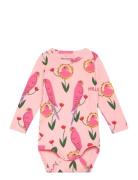 Mini Rodini Parrots Aop Ls Body Rosa