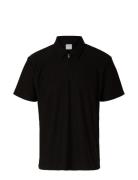 Slhrelax-Plisse Half Zip Ss Polo Ex Tops Polos Short-sleeved Black Sel...