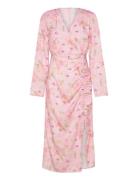 Drawstring L/S Midi Dress Knälång Klänning Pink Bubbleroom