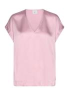 Dante6 D6Luiza Satin V-Neck Top Rosa