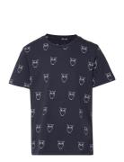 Owl Aop T-Shirt - Gots/Vegan Tops T-shirts Short-sleeved Navy Knowledg...
