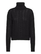 Cable-Knit Cotton-Blend Turtleneck Tops Knitwear Turtleneck Black Laur...