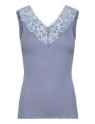 Rosemunde Silk Top Regular W/ Lace Blå