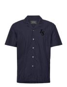 Lyle & Scott Pinstripe Revere Collar Shirt Marinblå