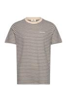 Akrod S/S Cot/Linen Stripe Tee Tops T-shirts Short-sleeved Grey Anerkj...