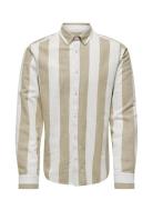 ONLY & SONS Onsarlo Slim Ls Stripe Hrb Linen Shirt Beige