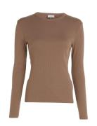 Cotton Rib Ls T-Shirt Tops T-shirts & Tops Long-sleeved Brown Calvin K...