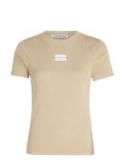 Calvin Klein Jeans Washed Woven Label Rib Baby Tee Beige