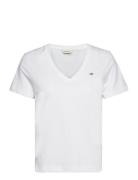 GANT Reg Shield Ss V-Neck T-Shirt Vit