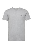 Slim Shield V-Neck T-Shirt Tops T-shirts Short-sleeved Grey GANT