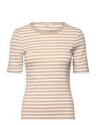 GANT Slim Striped 1X1 Ribbed Ss T-Shirt Kräm