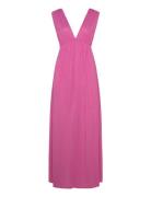 Deep V Maxi Dress Maxiklänning Festklänning Pink Gina Tricot
