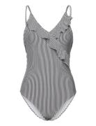 Becksöndergaard Striba Bly Frill Swimsuit Marinblå