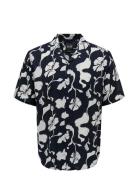 ONLY & SONS Onsdash Life Reg Visc Aop Ss Shirt Noos Marinblå