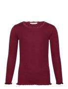 Silk T-Shirt W/ Lace Tops T-shirts Long-sleeved T-shirts Burgundy Rose...