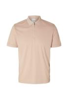 Slhfave Zip Ss Polo Noos Tops Polos Short-sleeved Pink Selected Homme