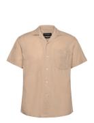 Bowling Cotton Linen Shirt S/S Tops Shirts Short-sleeved Beige Clean C...