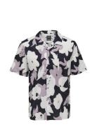 Onstrev Reg Ctn Lin Aop Ss Shirt Noos Tops Shirts Short-sleeved Purple...