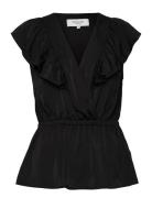 Recycled Polyester Top Tops Blouses Short-sleeved Black Rosemunde