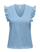 ONLY Onlmay S/S Frill V-Neck Top Box Jrs Blå