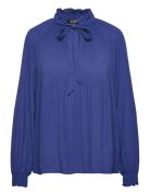 Lauren Ralph Lauren Pleated Georgette Tie-Neck Blouse Blå