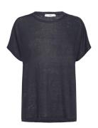 Over D Linen T-Shirt Tops T-shirts & Tops Short-sleeved Navy Mango