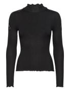 Beatha Silk T-Shirt W/ Lace Tops T-shirts & Tops Long-sleeved Black Ro...