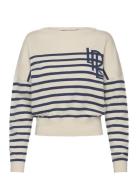 Logo Striped Cotton Boatneck Sweater Tops Knitwear Jumpers Cream Laure...