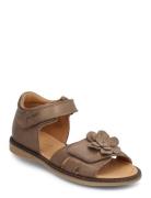 Pom Pom Flower Velcro Sandal Beige