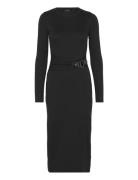 Lauren Ralph Lauren Buckle-Trim Cotton-Blend Knit Midi Dress Svart