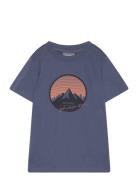 T-Shirt W. Print - S/S, Cotton Tops T-shirts Short-sleeved Blue Color ...