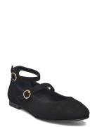 ALOHAS Evelyn Suede Black Leather Ballet Flats Svart