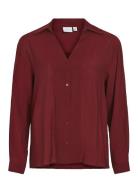 Vila Vidomira V-Neck L/S Shirt - Noos Röd